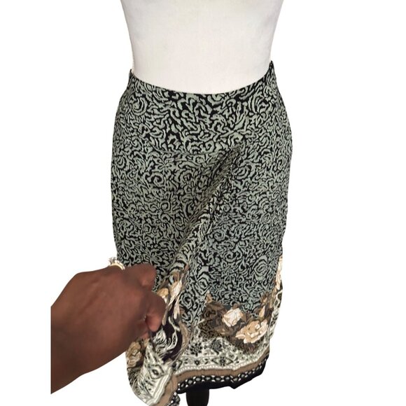 Vintage Faux Wrap Skirt Pleated Front Bohemian Floral Print Unique Classy W28" - Picture 8 of 9